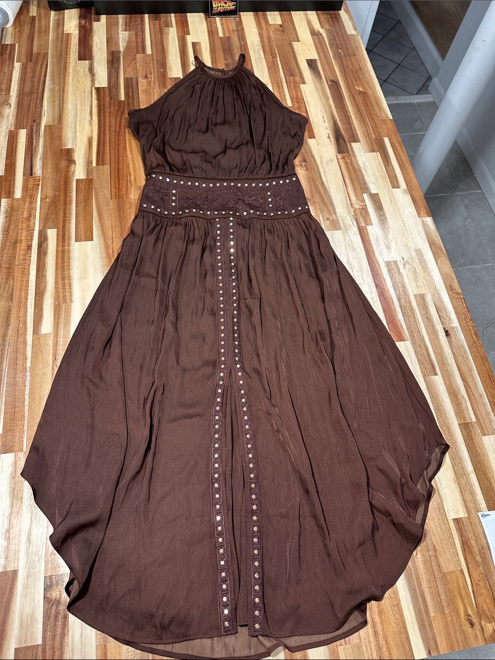 White House Black Market Brown Stud-Trim High-Low Dress 485 - Picture 4 of 11